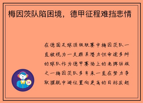 梅因茨队陷困境，德甲征程难挡悲情